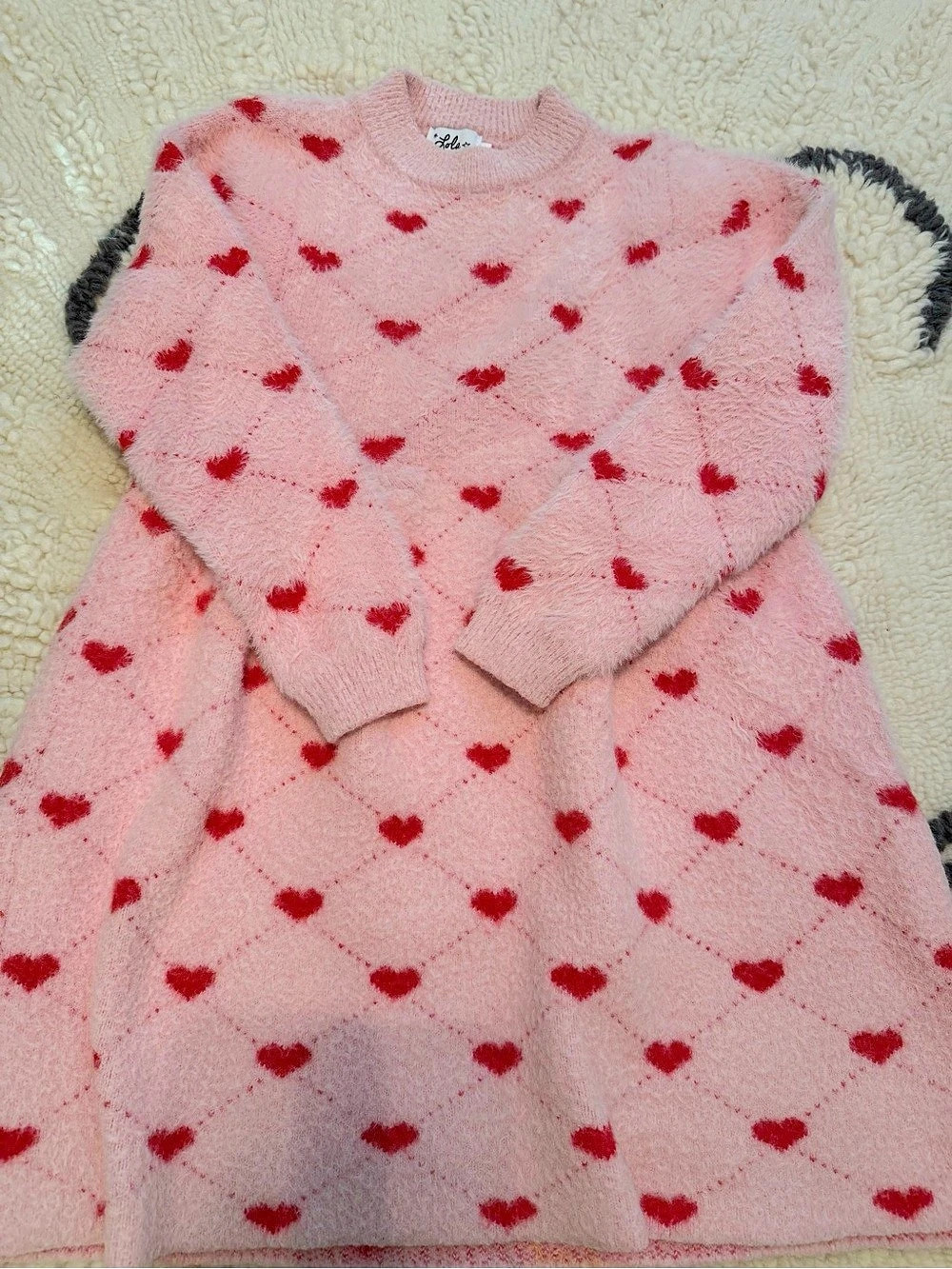 Lola & The Boys Girls Heart Print Sweater Dress Size 12 Like New